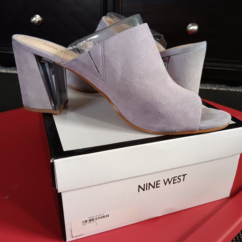 Suede lavender mirrored healed mule